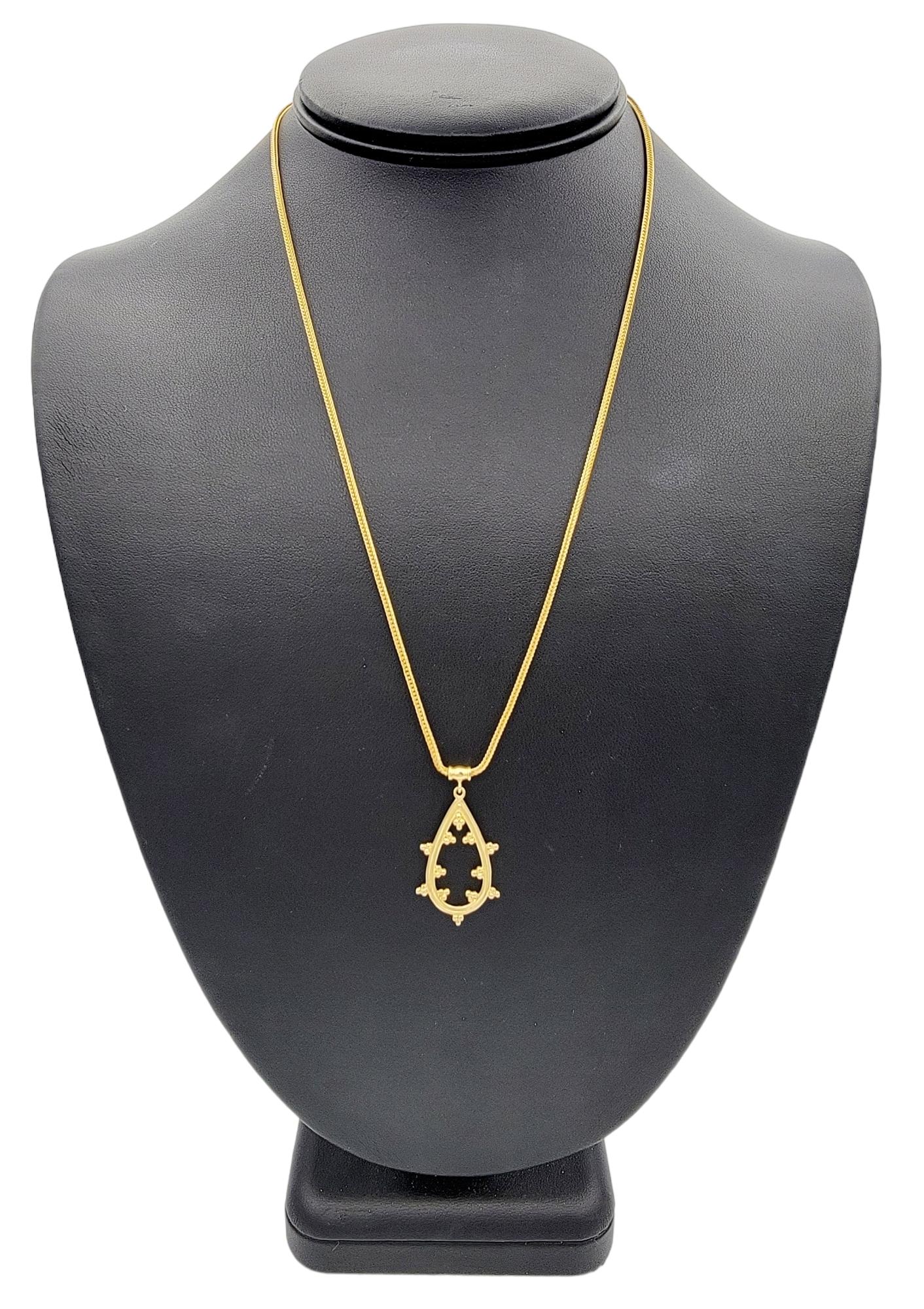 Pear Shaped Open Pendant Necklace with Bead Clusters in 18 Karat Yellow Gold For Sale 5
