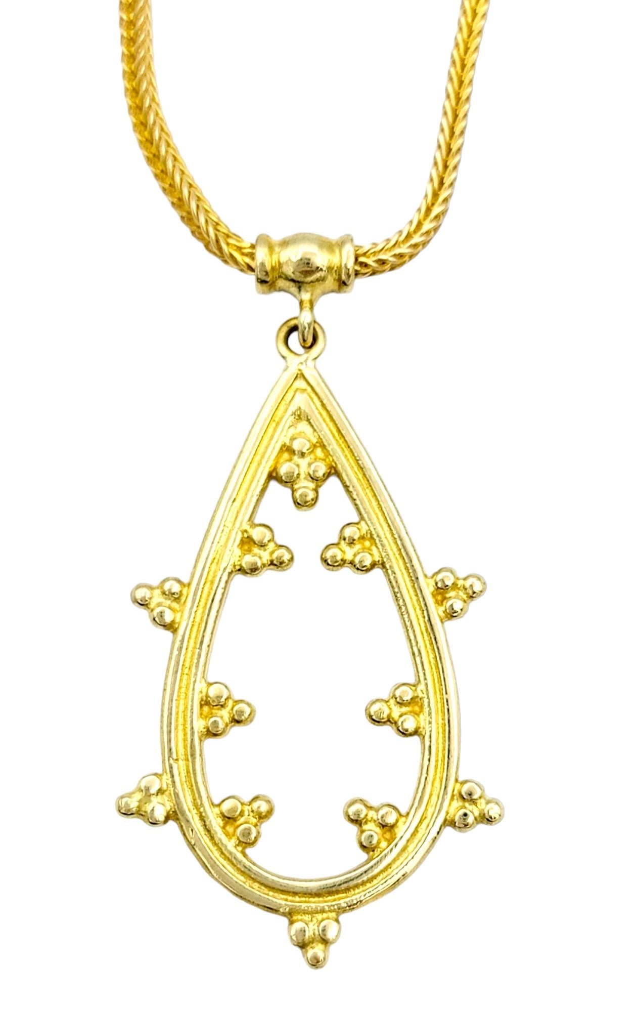 Contemporary Pear Shaped Open Pendant Necklace with Bead Clusters in 18 Karat Yellow Gold For Sale