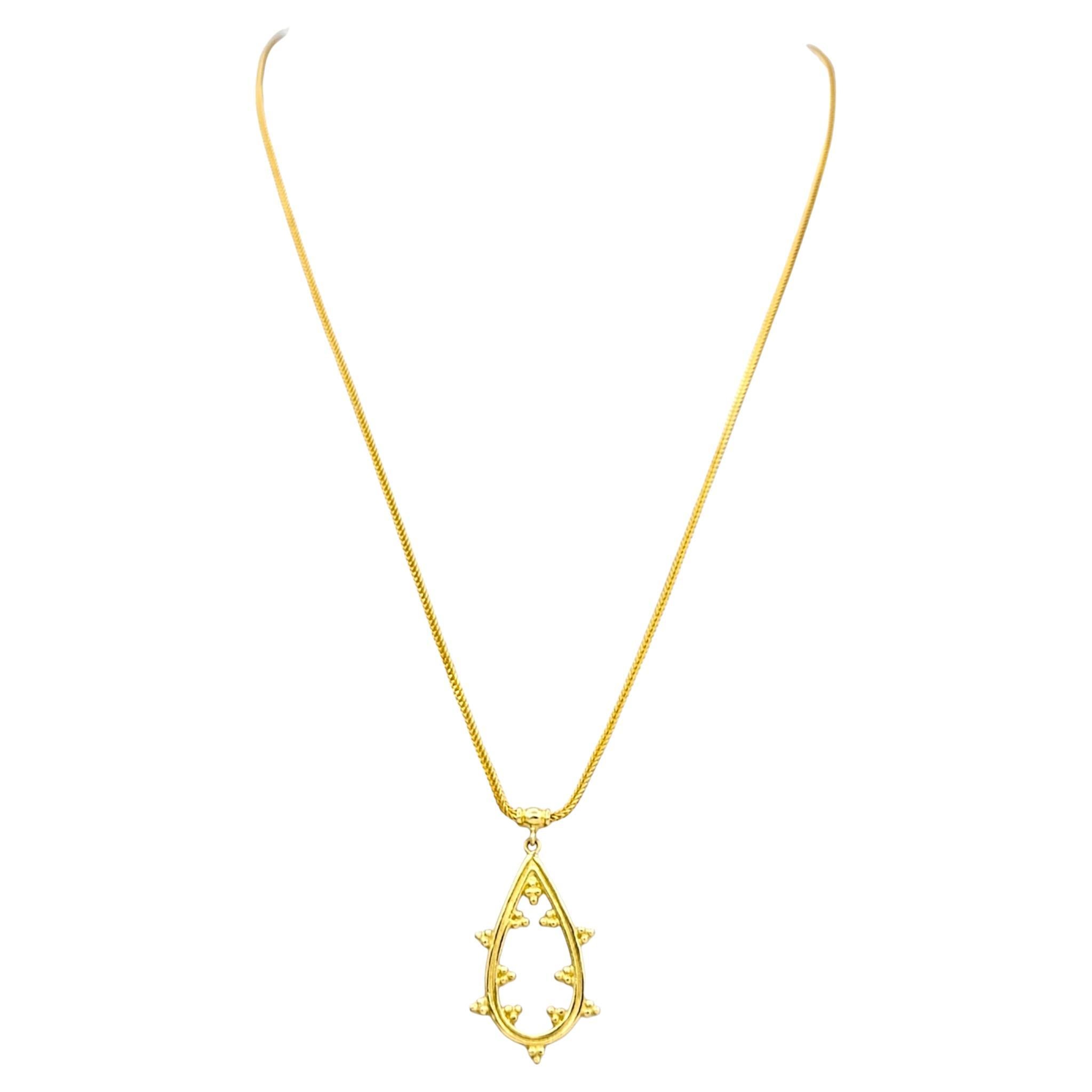 Pear Shaped Open Pendant Necklace with Bead Clusters in 18 Karat Yellow Gold For Sale