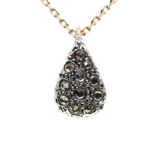 21st Century 9 Karat Gold and Diamond Drop-shape Cesellato Pendant and Chain