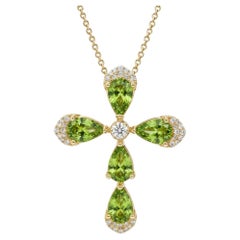 Pear-Shaped Peridots Floral Cross Pendant Silver, gold