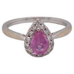 Pear Shaped Pink Sapphire Diamond Halo Ring in White Gold