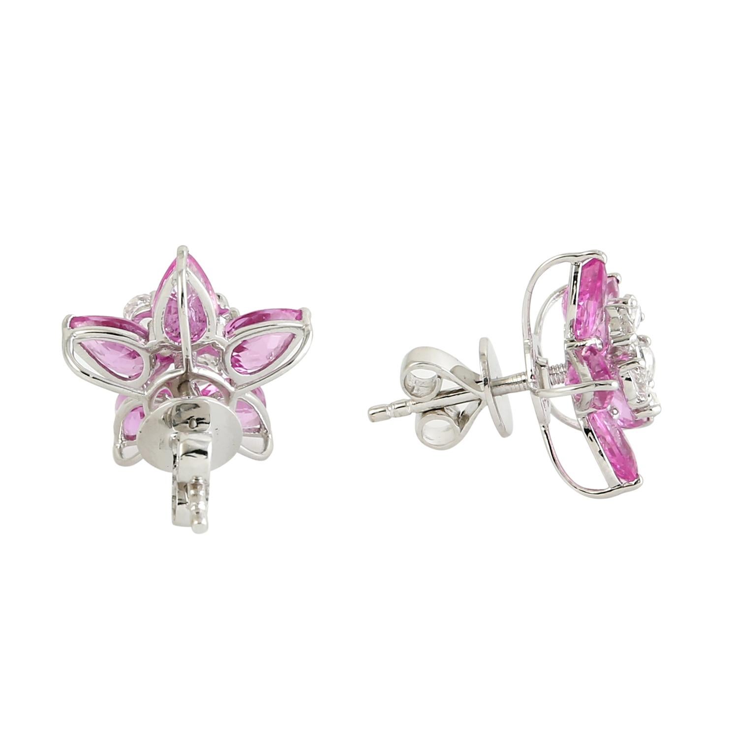 Contemporary Pear Shaped Pink Sapphire Star Studs Made In 18k Gold For Sale