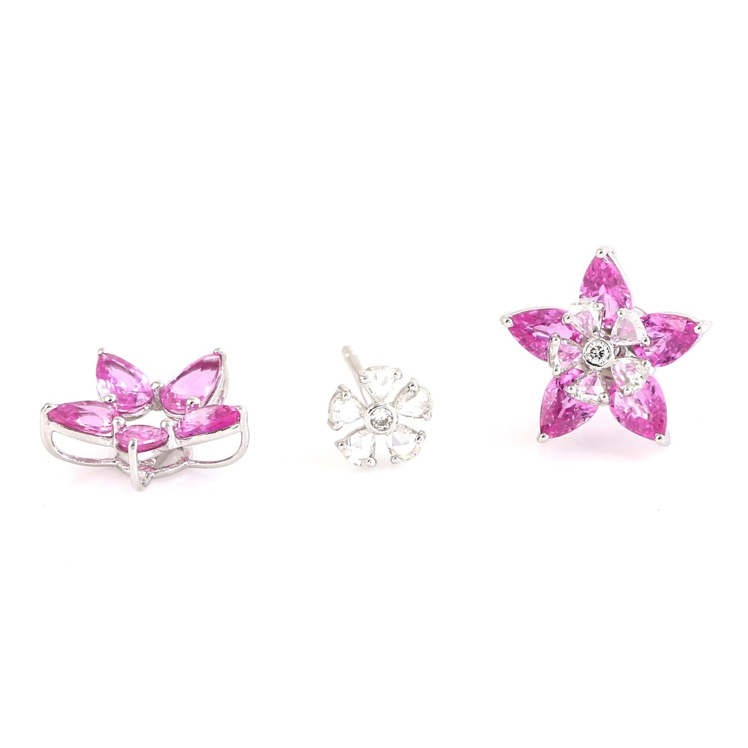 Mixed Cut Pear Shaped Pink Sapphire Star Studs Made In 18k Gold For Sale