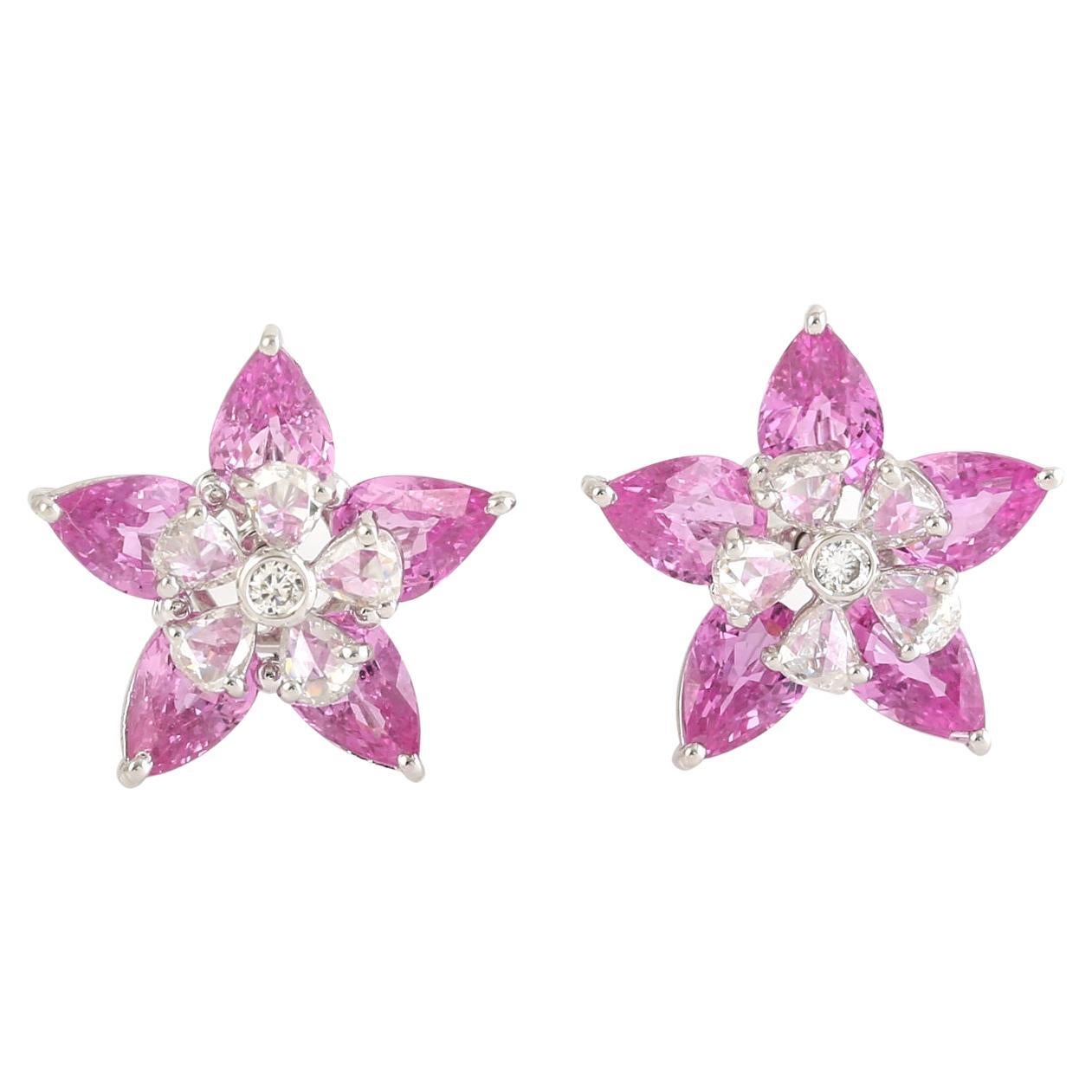 Pear Shaped Pink Sapphire Star Studs Made In 18k Gold For Sale