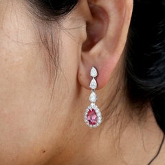 Pear Shaped Pink Spinel Dangle Earrings WIth Diamonds Made In 18k White Gold