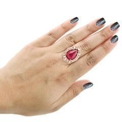 18KT Rose Gold Pink Tourmaline & Rose-Cut Diamond Statement Ring