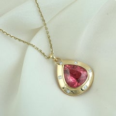 Pear Shaped Pink Tourmaline Minimal Pendant With Diamonds Made In 18k Gold