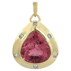 Pear Shaped Pink Tourmaline Minimal Pendant With Diamonds Made In 18k Gold