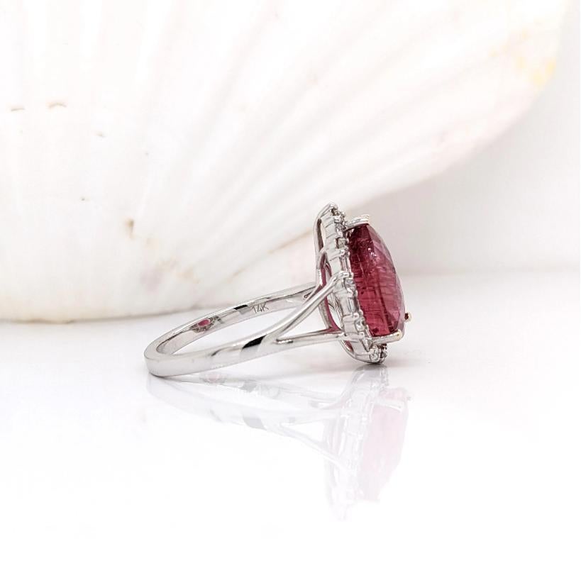 Pear Shaped Pink Tourmaline W a Mixed Diamond Halo Ring in 14K White Gold In New Condition For Sale In Columbus, OH