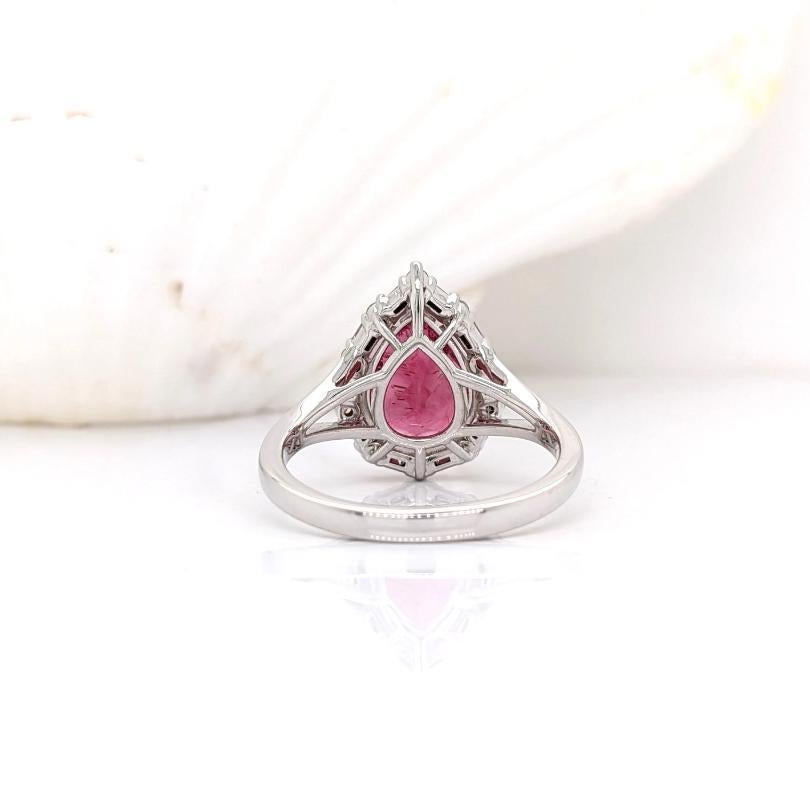 Women's Pear Shaped Pink Tourmaline W a Mixed Diamond Halo Ring in 14K White Gold For Sale