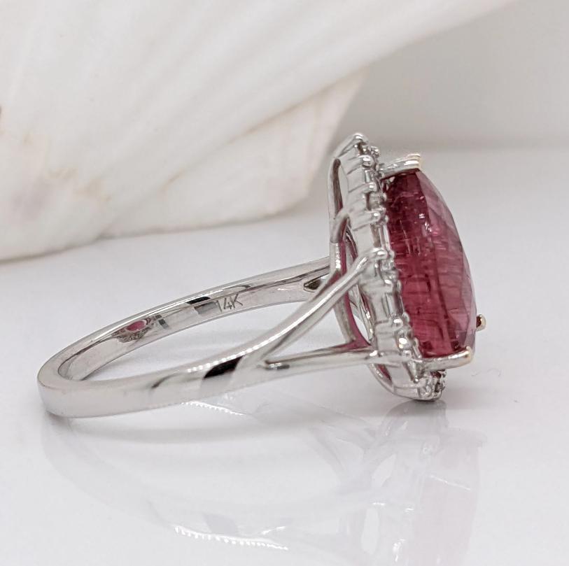 Pear Shaped Pink Tourmaline W a Mixed Diamond Halo Ring in 14K White Gold For Sale 3