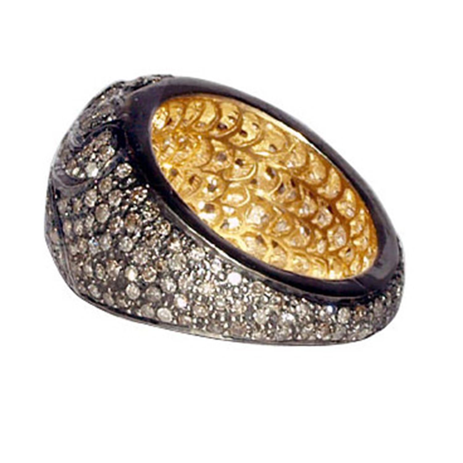 Mixed Cut Pear Shaped Rose Cut Diamond Ring Made In 14k Gold & Silver For Sale