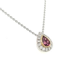 Pear-Shaped Rubellite Cts 0.80 Diamond Pendant with 18k White Gold Chain