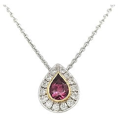 Pear-Shaped Rubellite Cts 0.80 Diamond Pendant with 18k White Gold Chain
