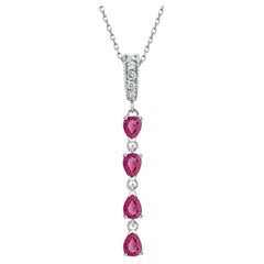 Pear Shaped Ruby and Diamond Lariat White Gold Drop Necklace Pendant