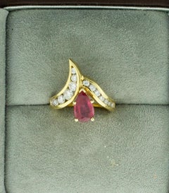 Pear Shaped Ruby and Diamond Ring in 18 Karat