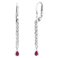 Pear Shaped Ruby and Diamonds White Gold Lever Back Earrings