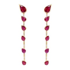 Pear Shaped Ruby Dangle Earrings in 18k Yellow Gold