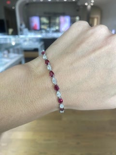 Pear Shaped Ruby & Diamond 18 Karat White Gold Tennis Bracelet