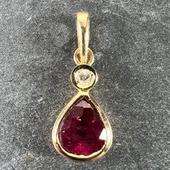 Pear Shaped Ruby Diamond 18K Yellow Gold Charm Pendant