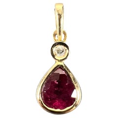 Pear Shaped Ruby Diamond 18K Yellow Gold Charm Pendant