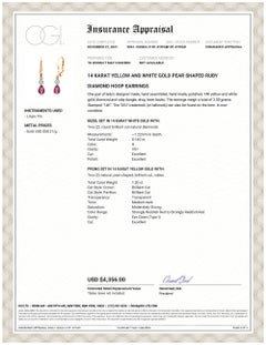 Pear Shaped Burma Ruby Diamond Gold Lever Back Hoop Earrings
