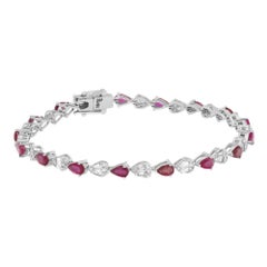 Pear Shaped Ruby & Diamond Tennis Bracelet 14K White Gold