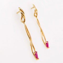 Pear Shaped Ruby Gemstone Infinity Long Earring Drops in 14 Karat Yellow Gold
