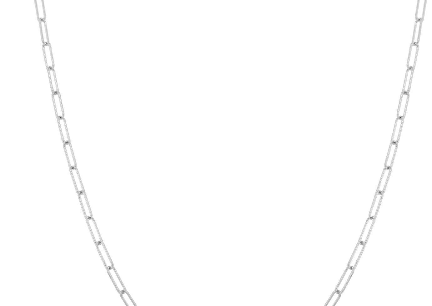 Contemporary Pear Shaped Ruby Ribbon Diamond Pendant Mini Paperclip Chain 14K White Gold  For Sale
