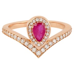 Pear Shaped Ruby Ring Accented With Diamonds Made In 18k Rose Gold