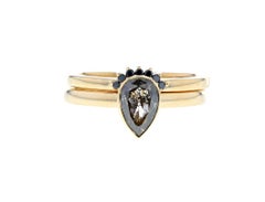 Pear Shaped Salt and Pepper Diamond Engagement Ring with Tiara Wedding Band