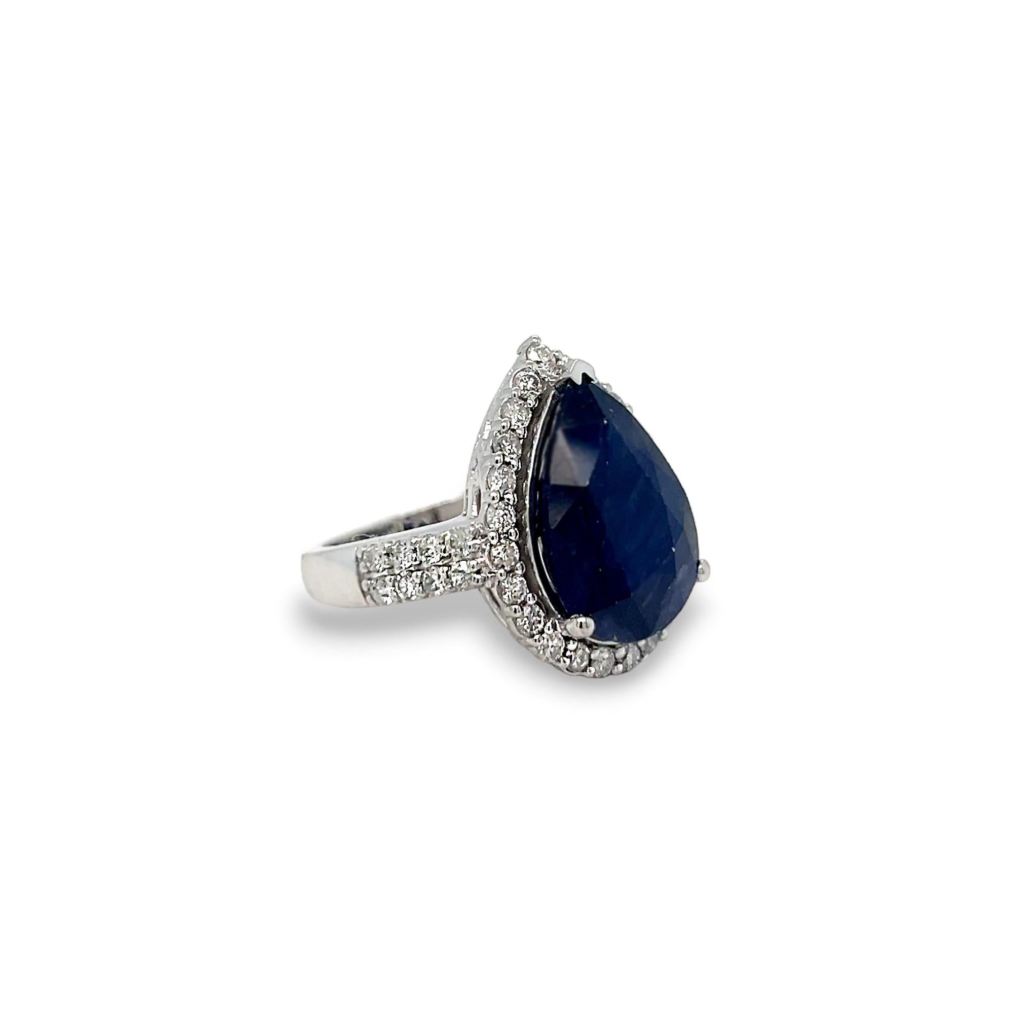 Pear Cut Pear Shaped Sapphire (11.23 carat) and Diamond Halo Statement Ring For Sale