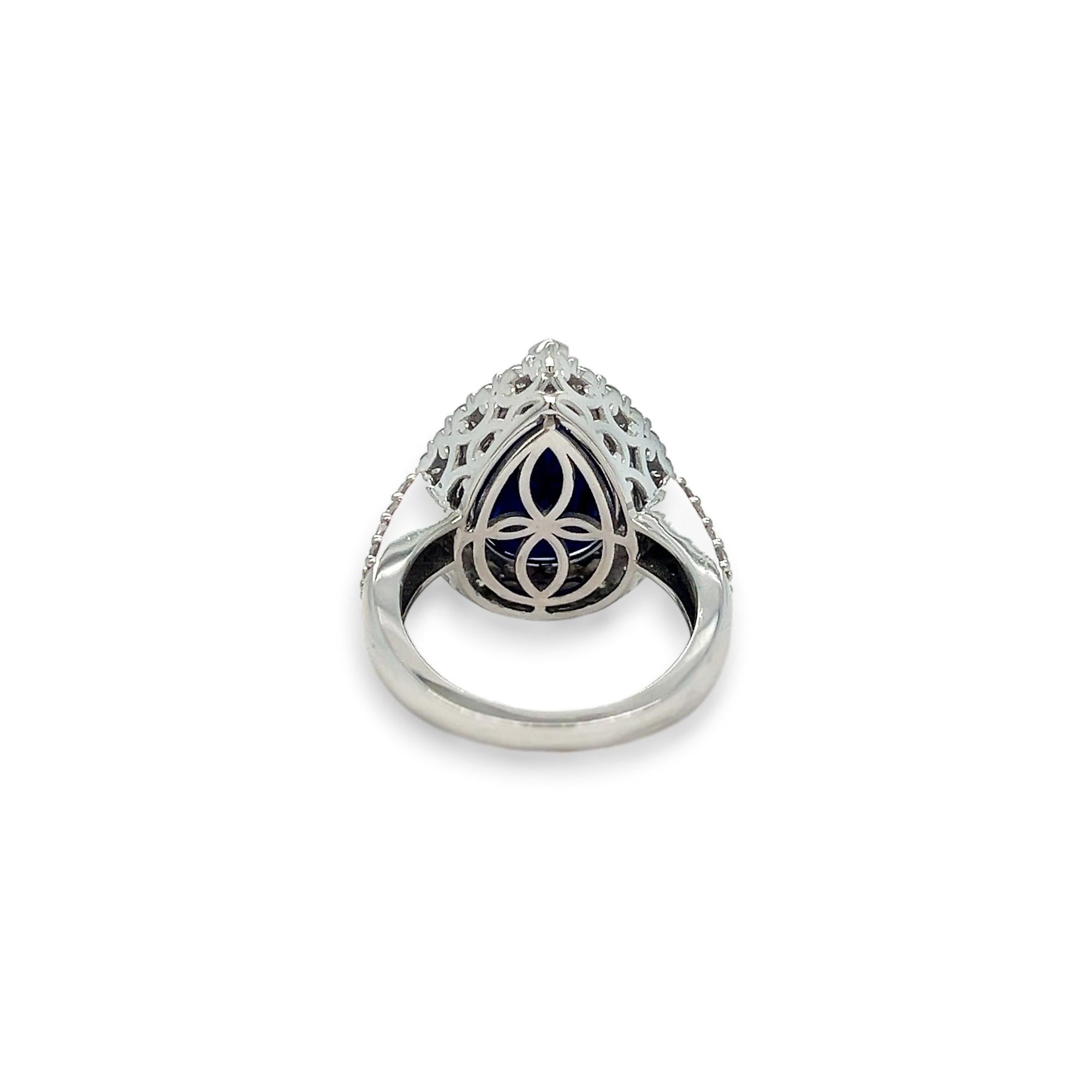 Women's or Men's Pear Shaped Sapphire (11.23 carat) and Diamond Halo Statement Ring For Sale