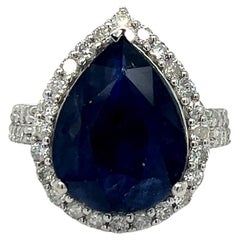 Pear Shaped Sapphire (11.23 carat) and Diamond Halo Statement Ring