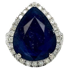 Pear Shaped Sapphire (17.01 carats), Diamond Halo, and Crisscross Band Statement
