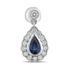 Pear-Shaped Sapphire and Diamond 18 Karat White Gold Milgrain Halo Earrings