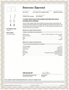 Pear Shaped Sapphire and Diamond Circle Disc Lever Back Gold Earrings