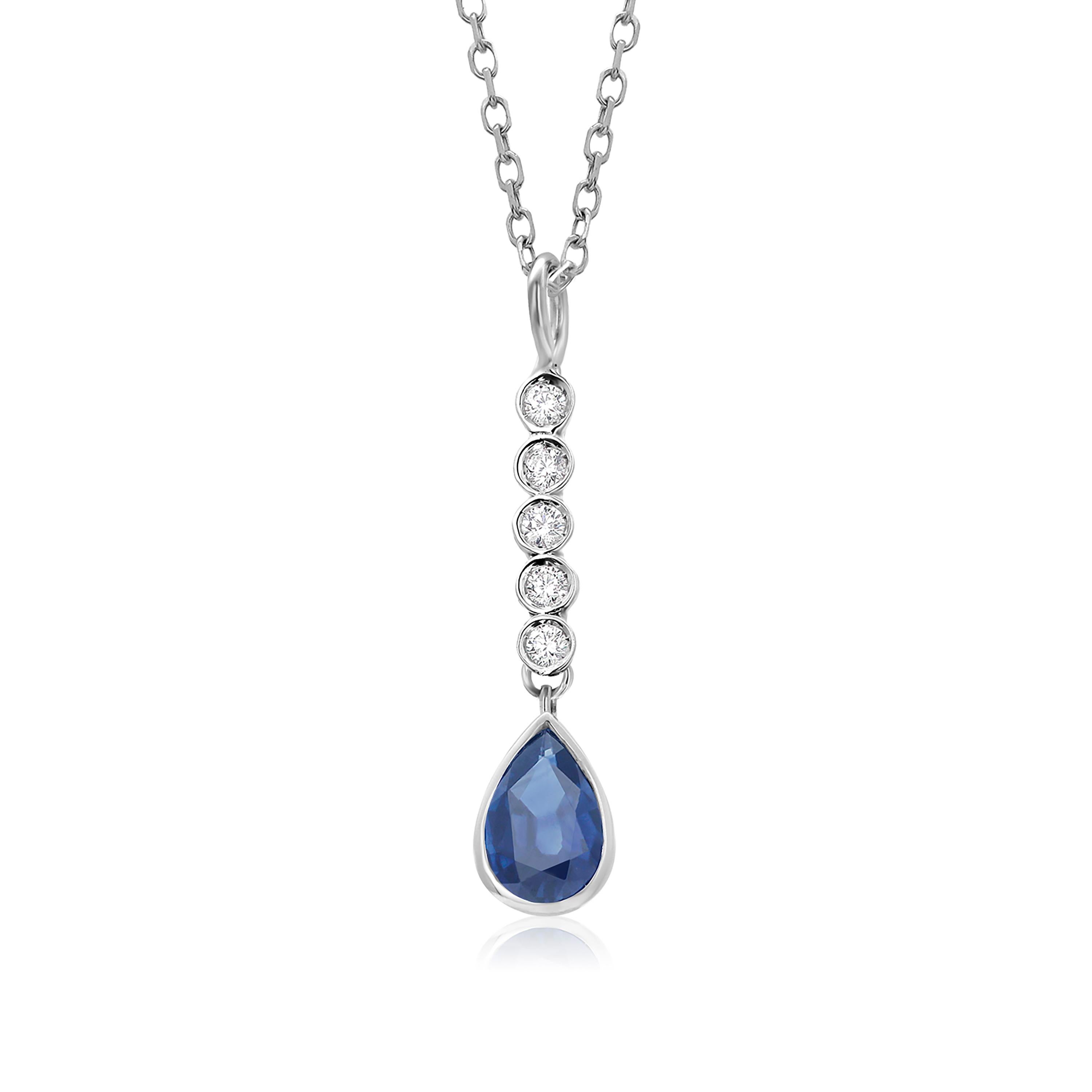Pear Cut Pear Shaped Sapphire and Diamond Lariat Drop Gold Necklace Pendant