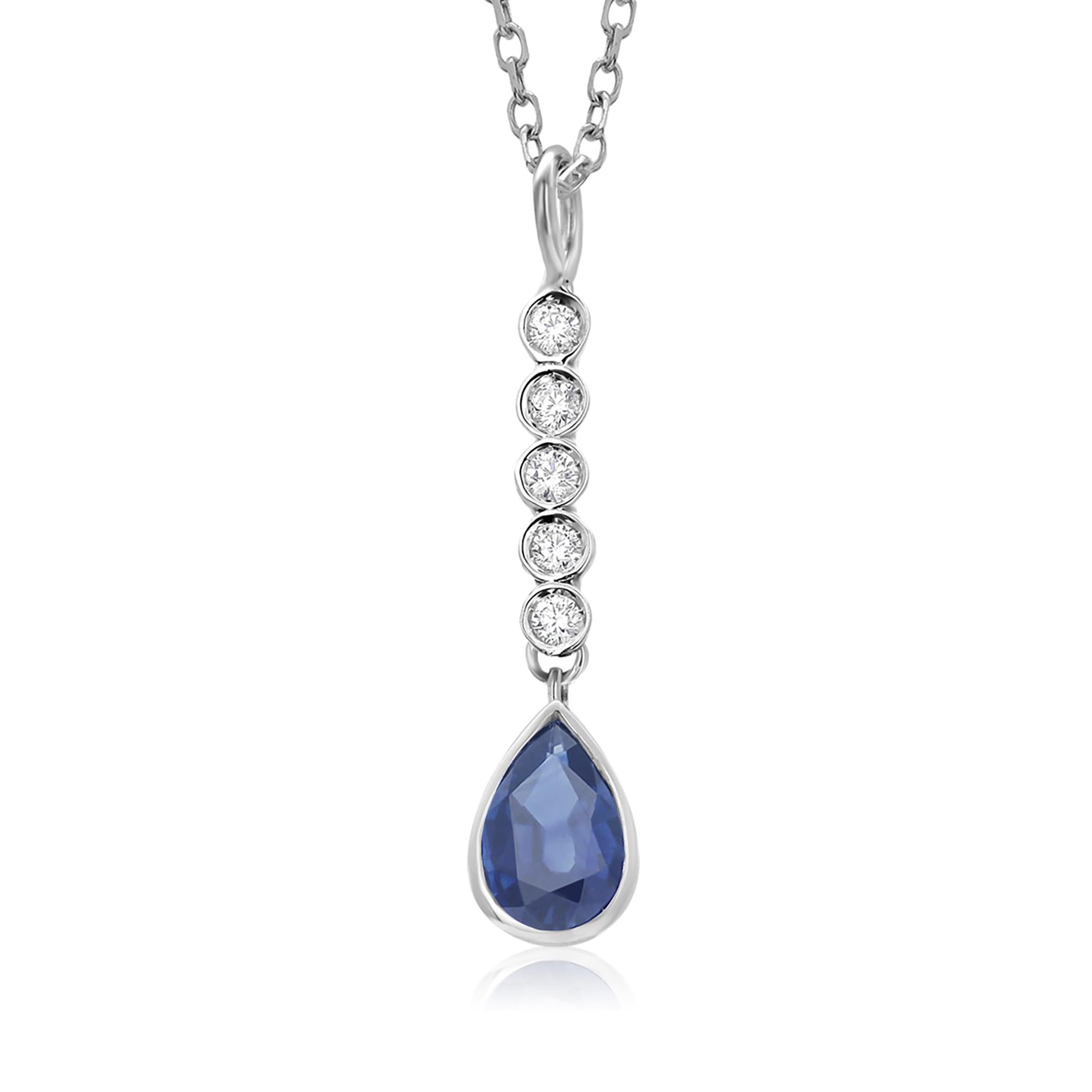Women's or Men's Pear Shaped Sapphire and Diamond Lariat Drop Gold Necklace Pendant