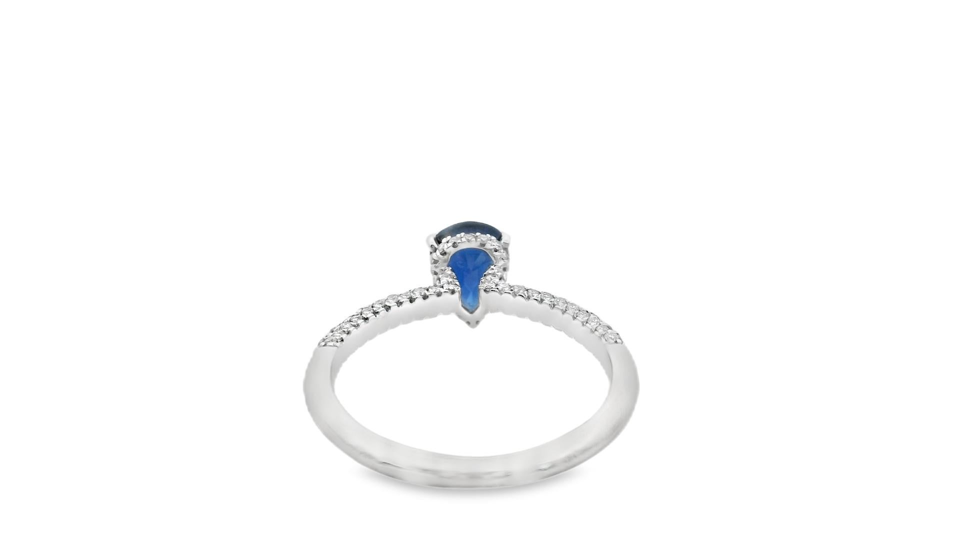 Contemporary Pear-Shaped Sapphire and Diamond Ring 1.00ct Center in 14K White Gold Size 7 For Sale
