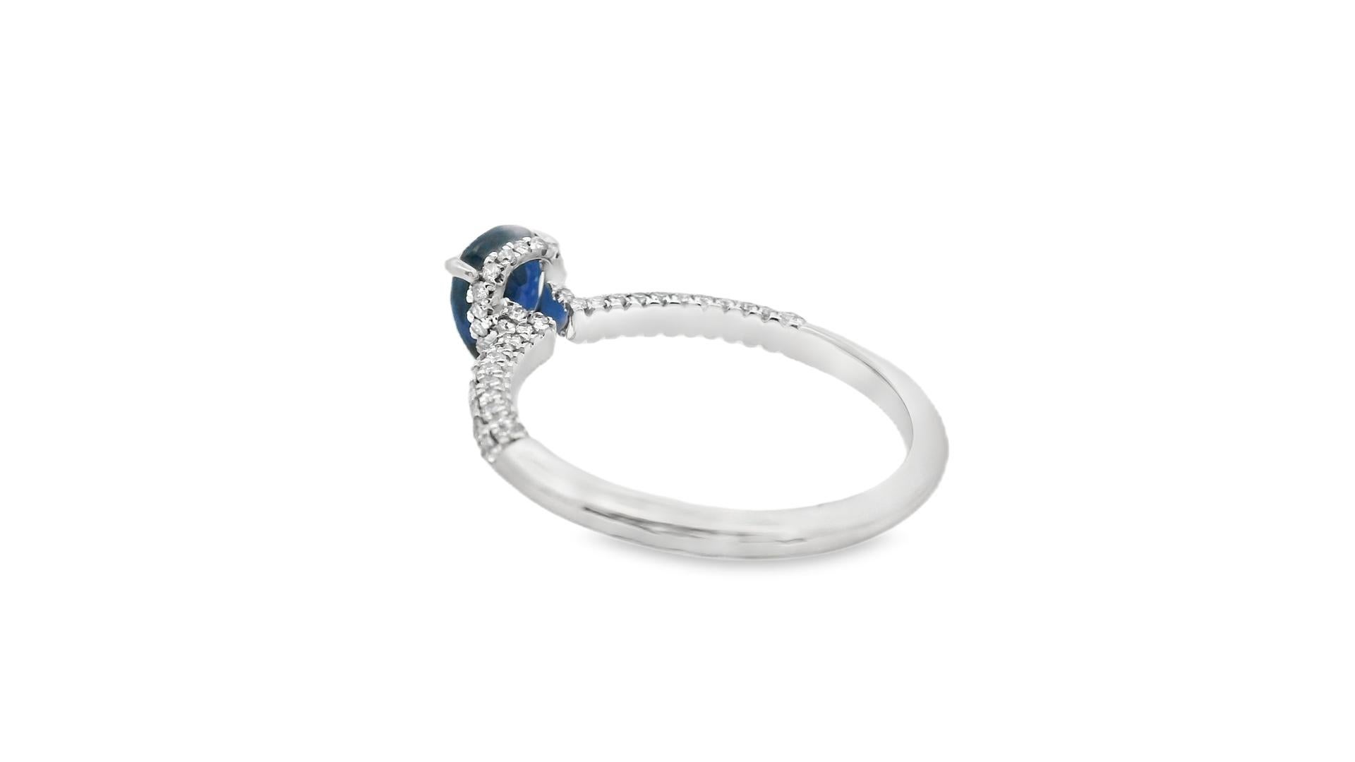 Pear Cut Pear-Shaped Sapphire and Diamond Ring 1.00ct Center in 14K White Gold Size 7 For Sale