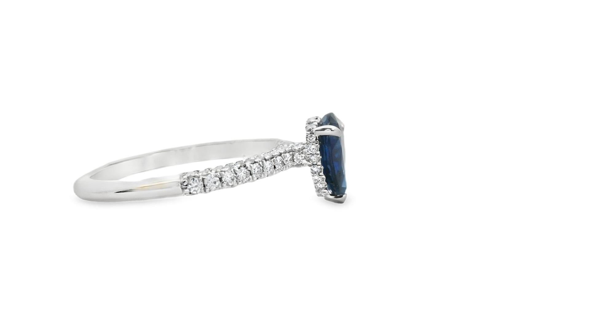 Women's Pear-Shaped Sapphire and Diamond Ring 1.00ct Center in 14K White Gold Size 7 For Sale