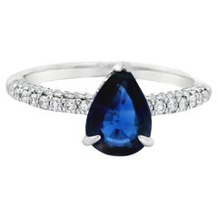 Pear-Shaped Sapphire and Diamond Ring 1.00ct Center in 14K White Gold Size 7