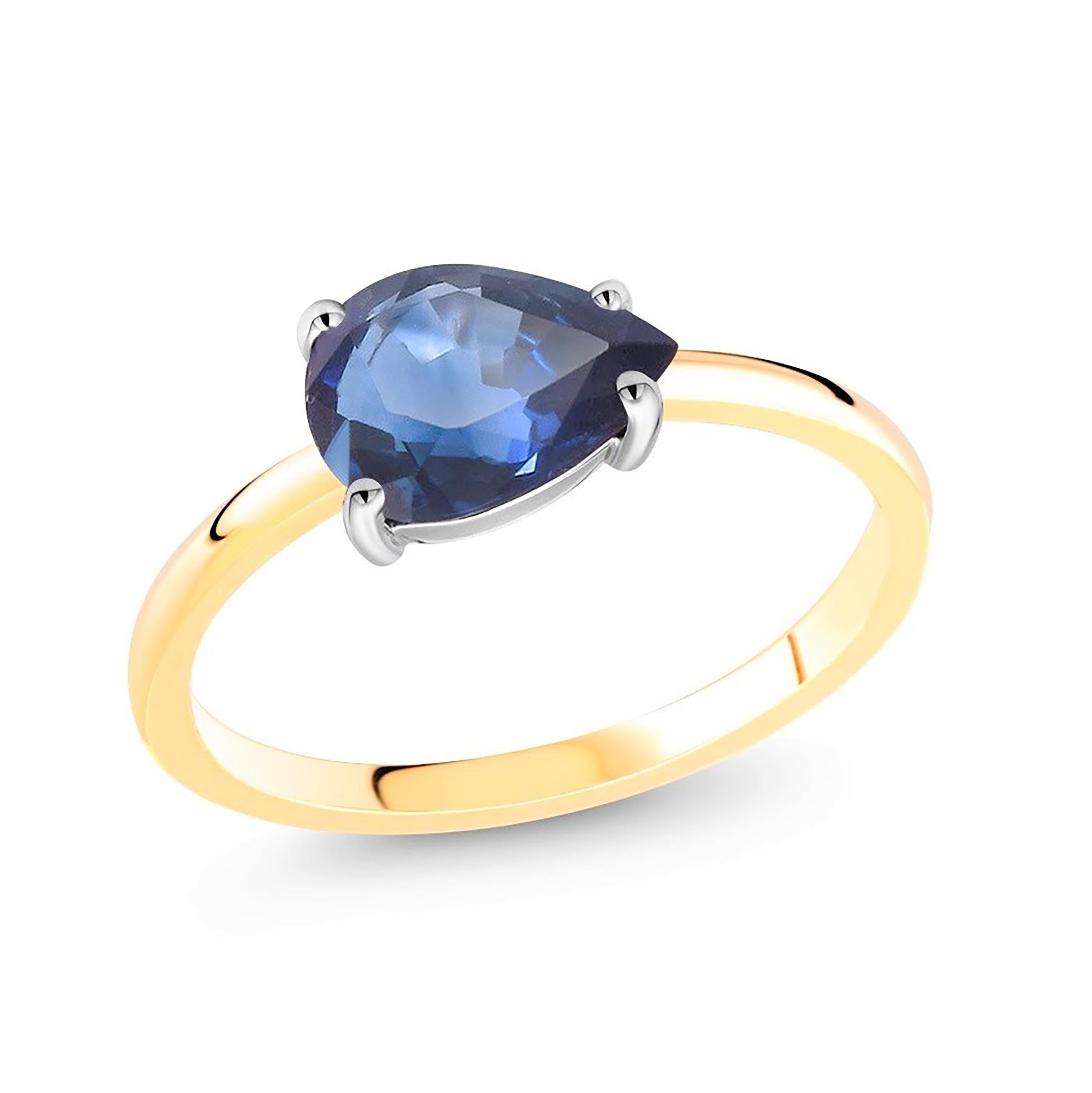 Pear Cut Pear-Shaped Sapphire White and Yellow Gold Cocktail Ring