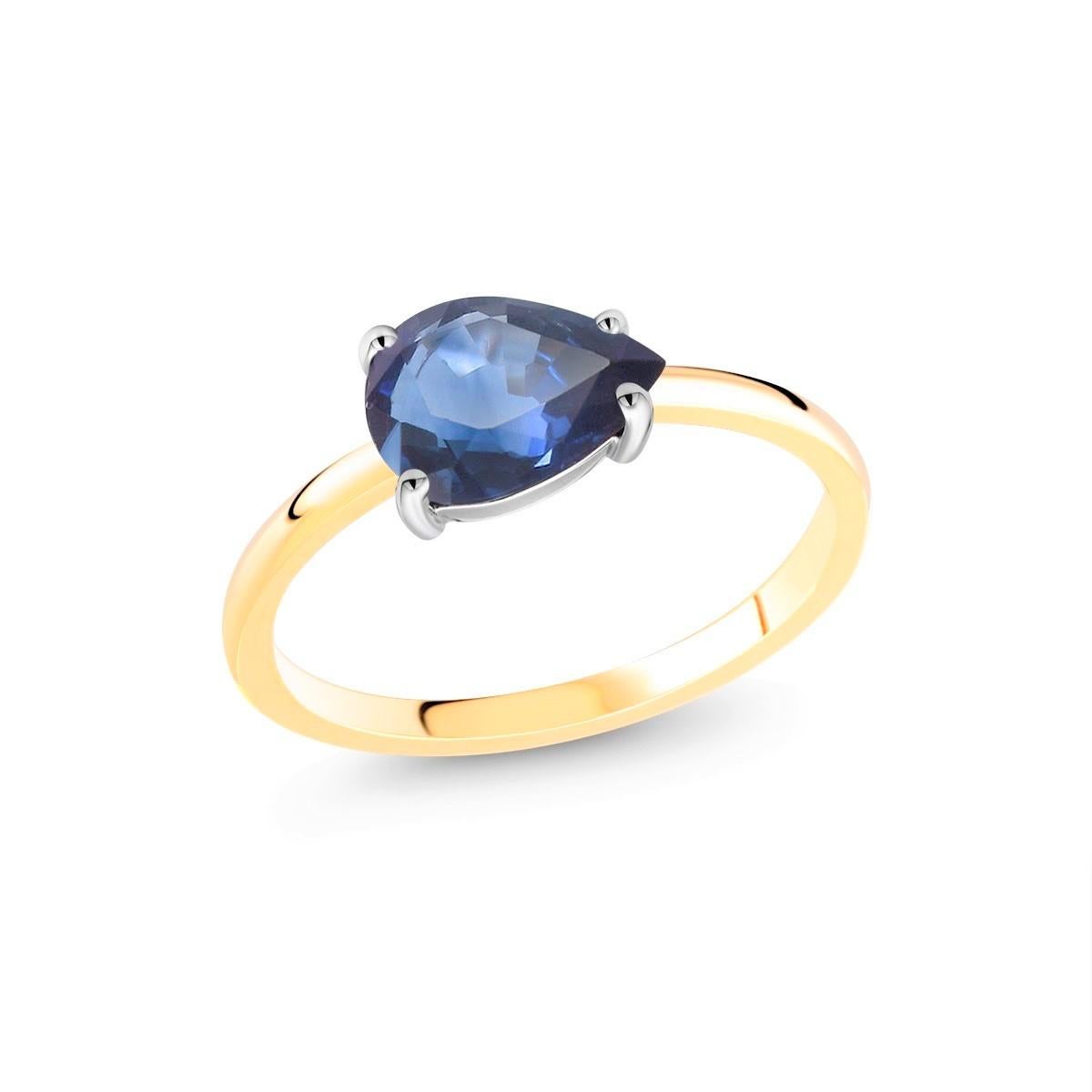 Pear-Shaped Sapphire White and Yellow Gold Cocktail Ring 2