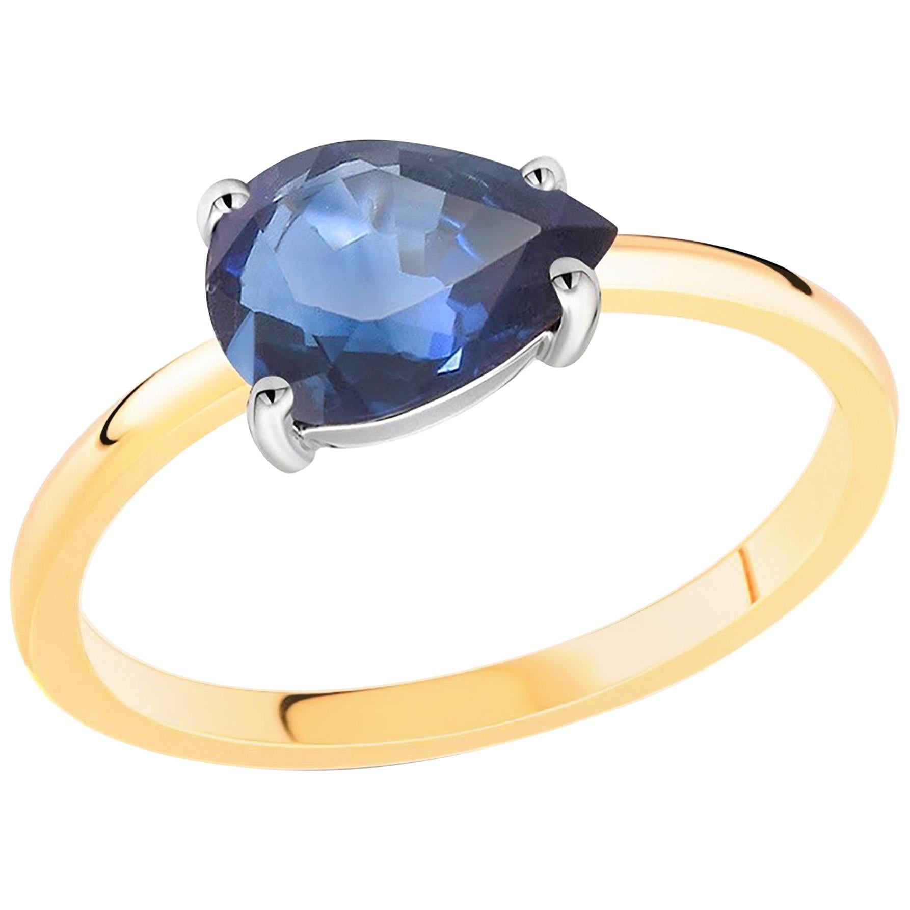 Pear-Shaped Sapphire White and Yellow Gold Cocktail Ring