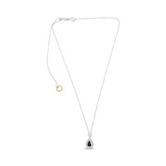 Pear-Shaped Sapphire, White Diamond, and 18 Karat White Gold Halo Necklace