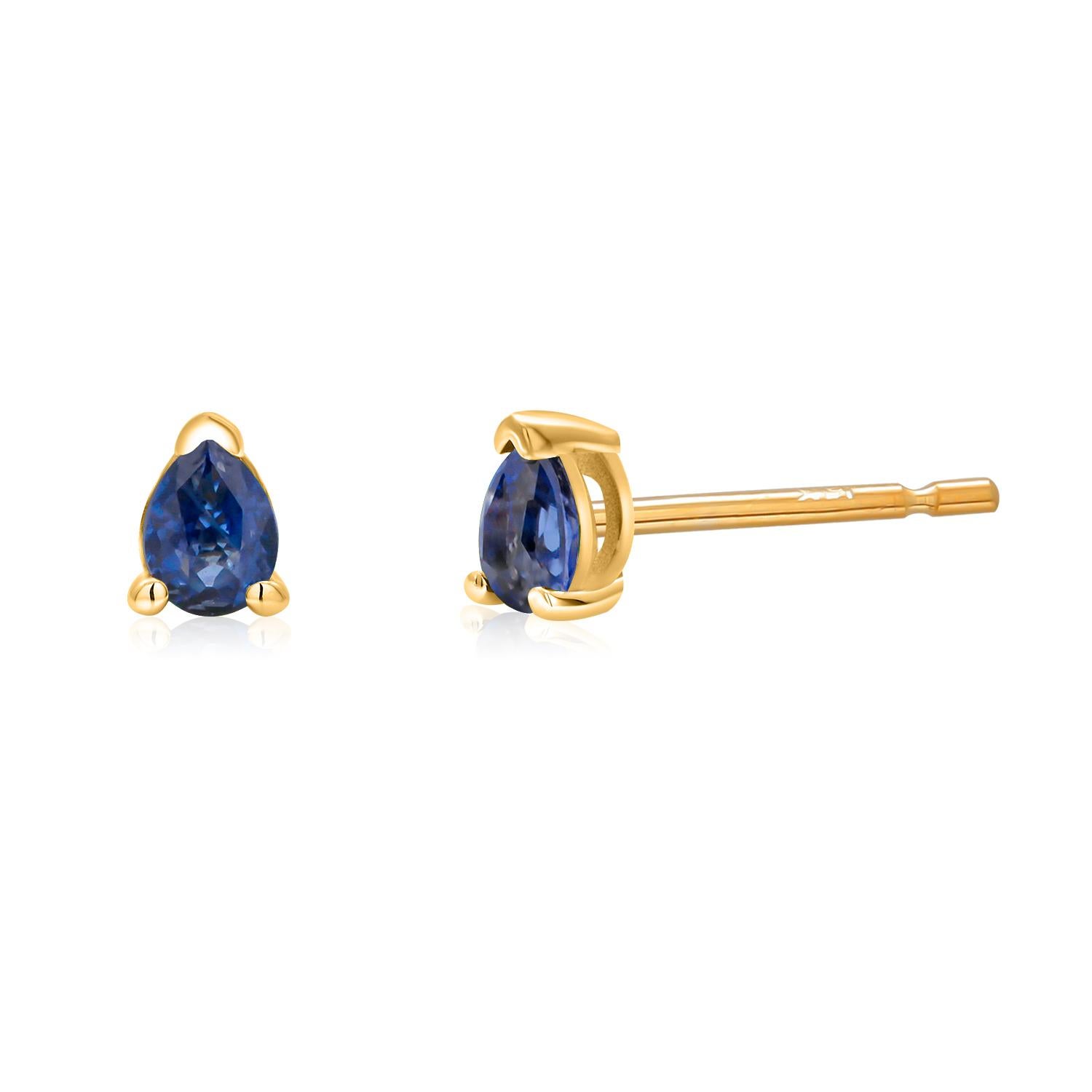 Tiny Pear Shaped Sapphire 0.25 Carat Yellow Gold Mini Stud Earrings  In New Condition In New York, NY