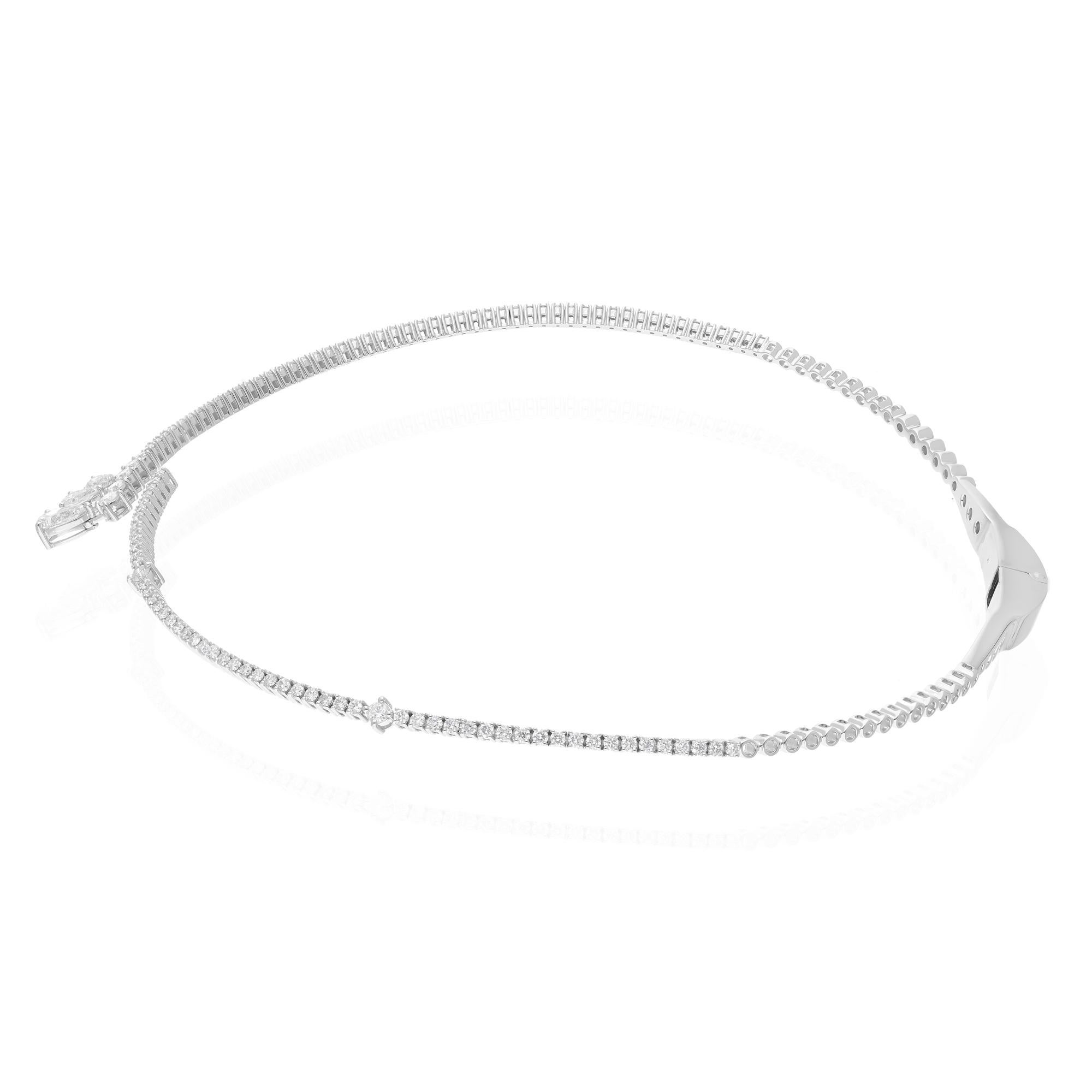 Pear-Shaped SI/H Natural Diamond Drop Choker Necklace in 14 Karat White Gold For Sale 1